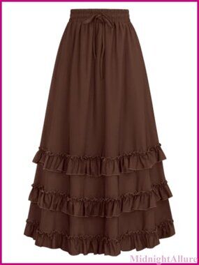 Ruffle Tiered Maxi Skirt High Waist Flowy Long Skirt with Pockets
